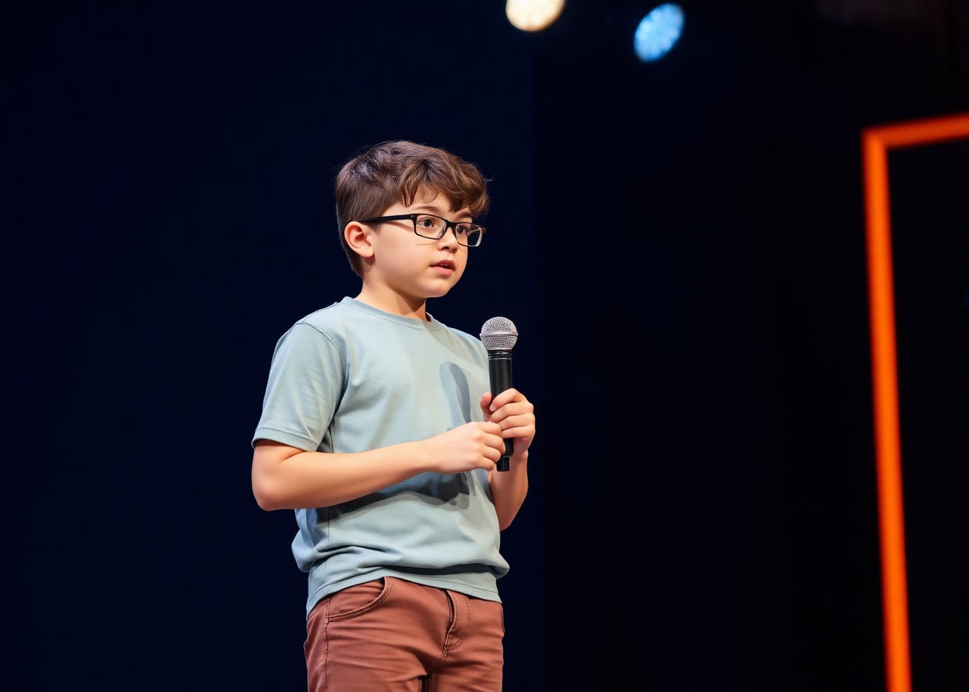 Student pitching on stage